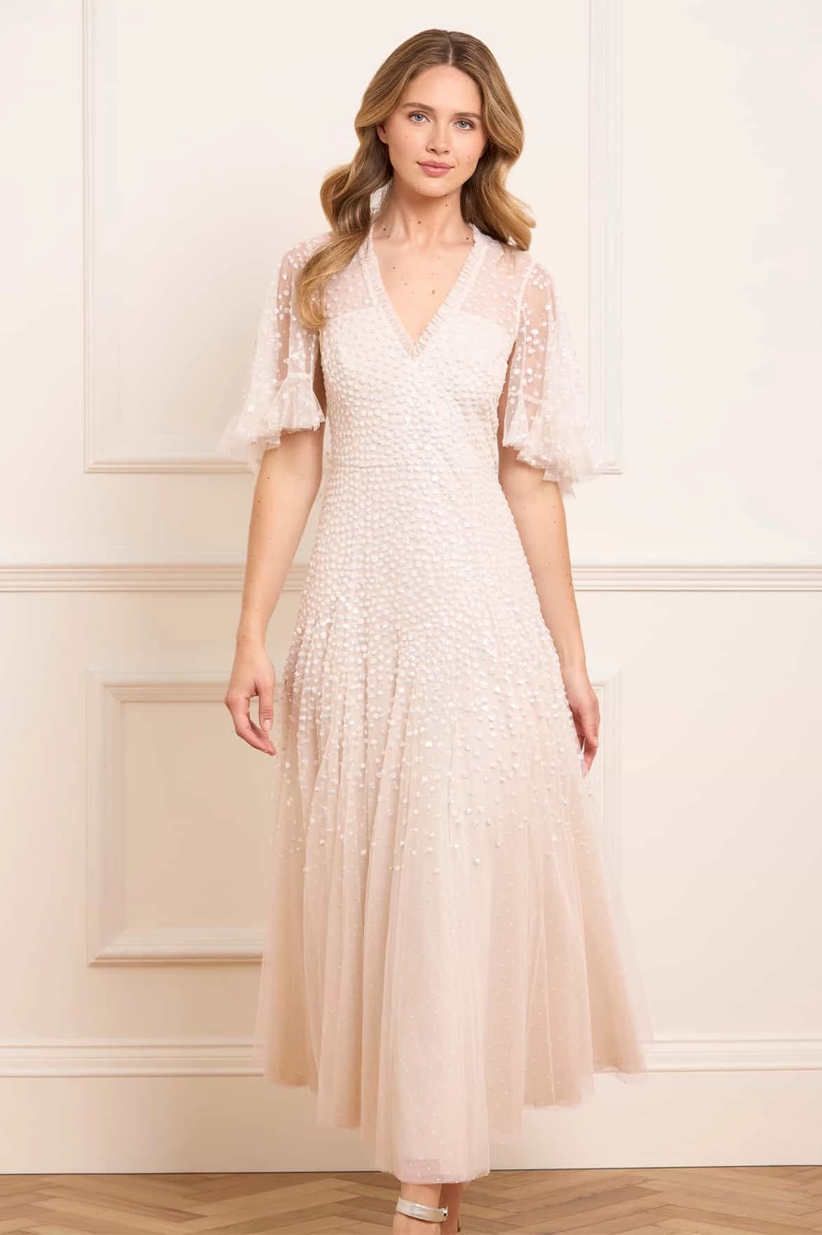 Dappled Sequin Cape Ankle Gown Mix-And-Match Cocktail Ready