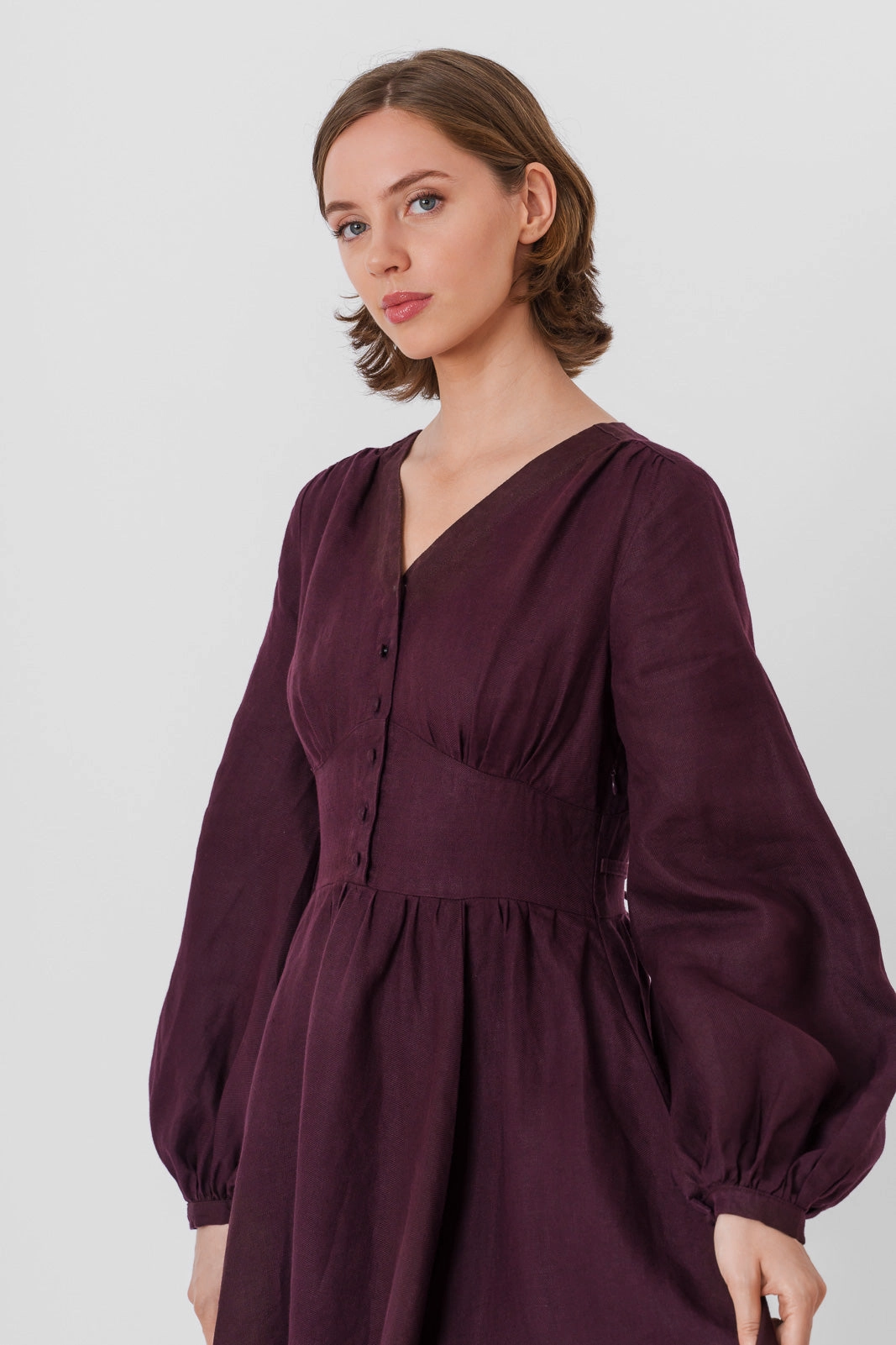 Daily Casual Diane Dress, Long Sleeve, Twill Linen, Royal Grape