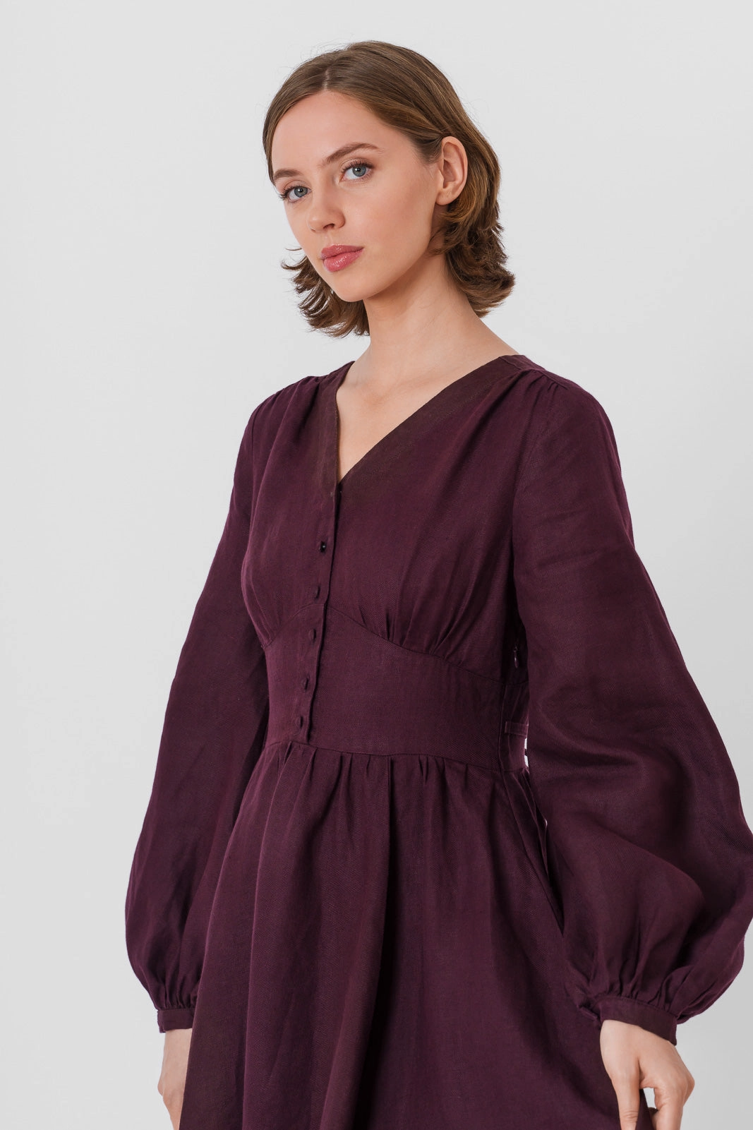 Vibe Style Wide Hemline Diane Dress, Long Sleeve, Twill Linen, Royal Grape