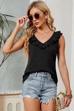 EasyClean DEEP V FRILL NECK SLEEVELESS TOP