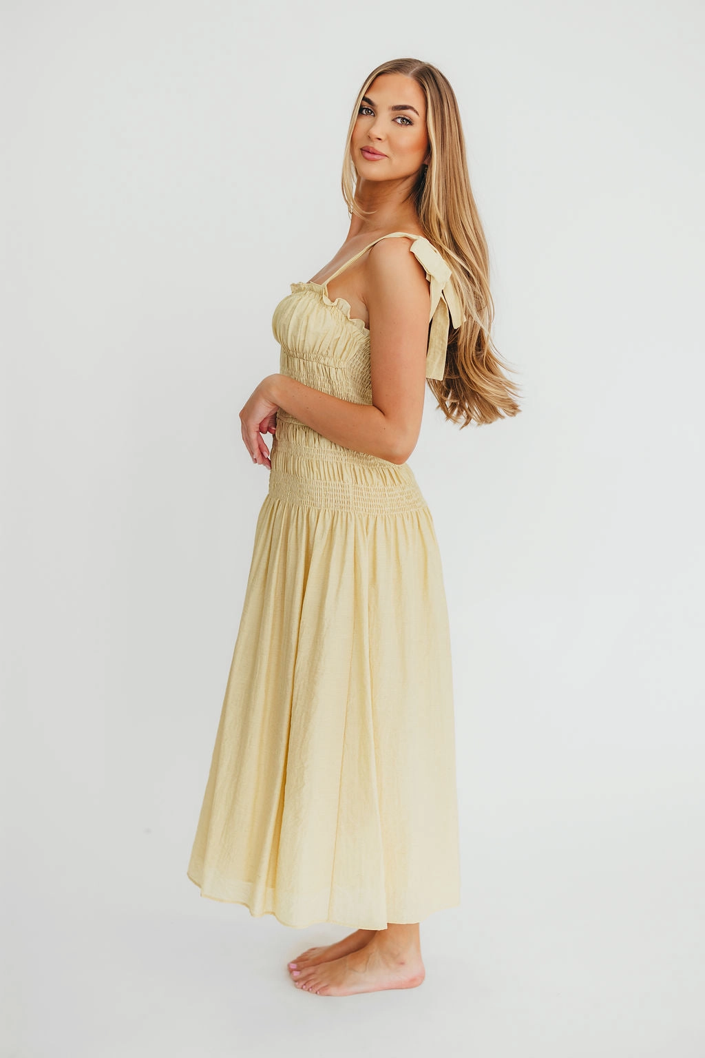 Della Adjustable Tie Midi Dress in Yellow *Final-Sale* Halter-Neck