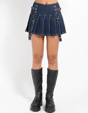 DoubleLayeredFabric DENIM PLEATED BONDAGE SKIRT