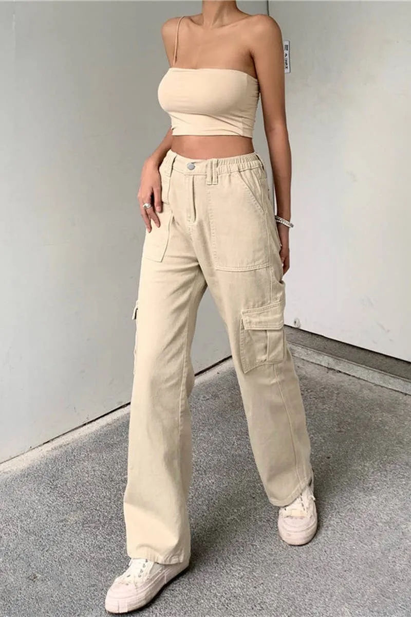 No Gap Waistband Quick drying material DENIM SEMI ELASTIC DESIGN CARGO PANTS_CWJP0180