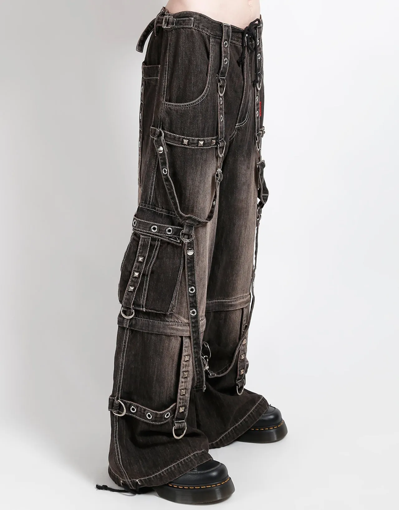 Layering Essential Multipurpose Design DENIM STRAP PANT BLACK DIRTY WASH