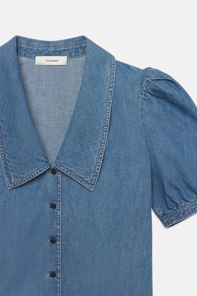 Denim Sailor Blouse WrinkleResistantFinish PolyesterBlend