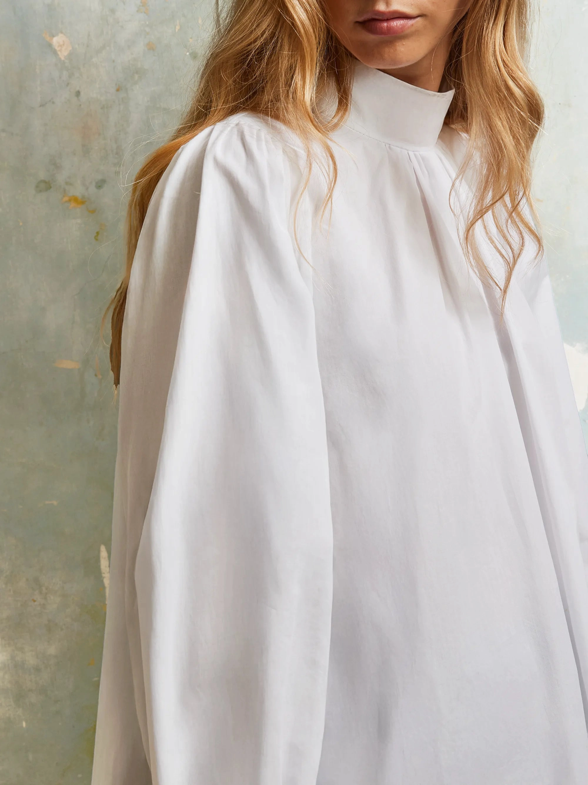 High-Neck Cotton Blouse All-Purpose