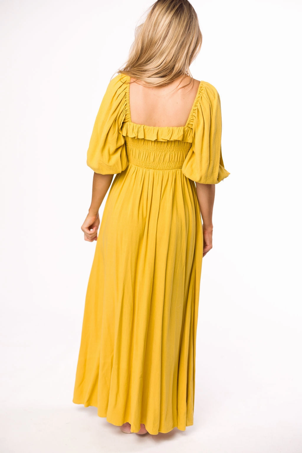 Work Ease Devon Smocked Maxi Dress in Mustard - Bump Friendly *Final-Sale*
