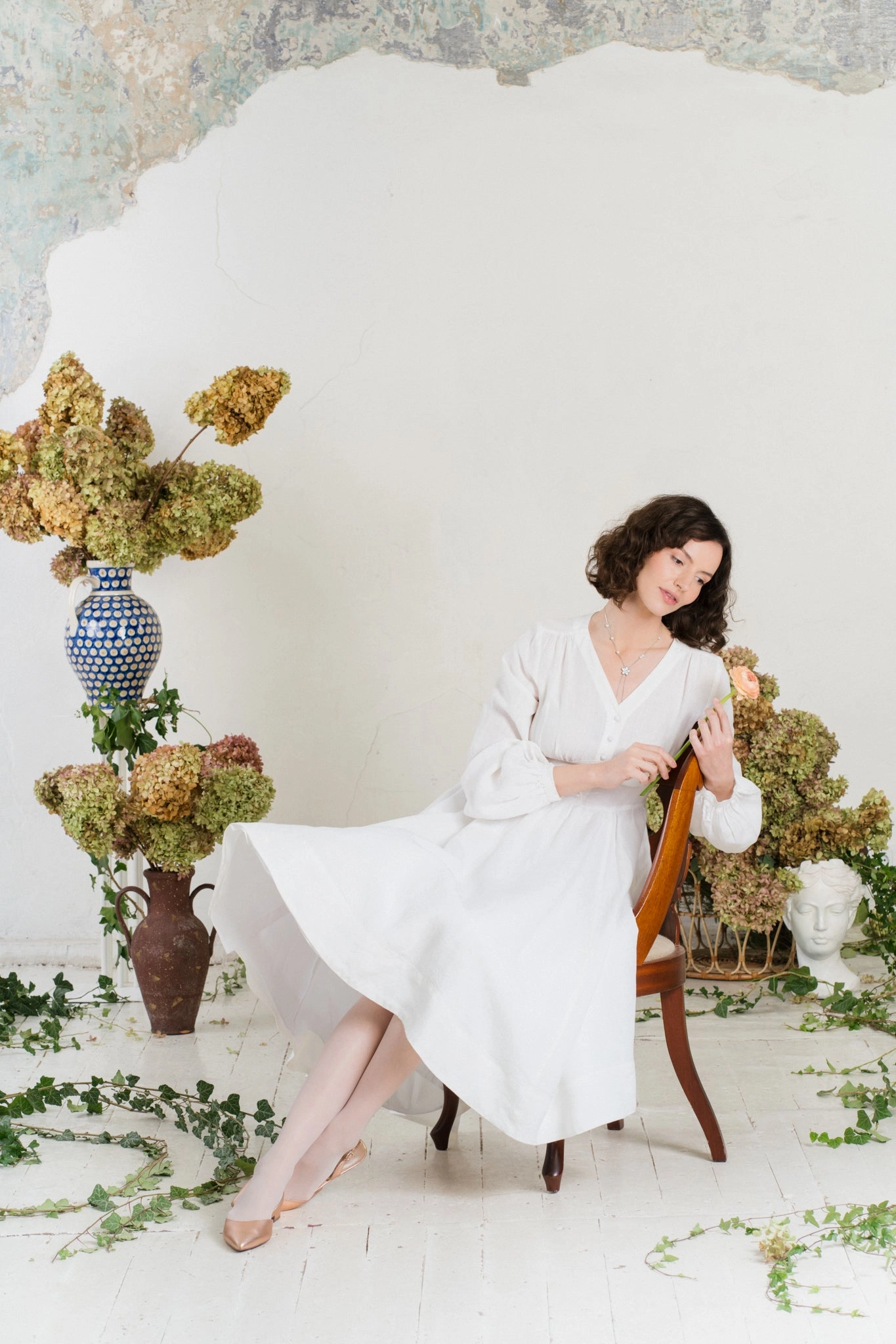 Diane Dress, Long Sleeve, White Magnolia Dreamy Drape