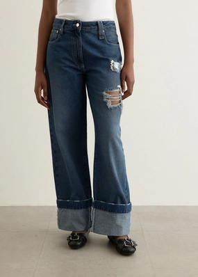 Distressed Embellished Straight Leg Jeans Daily Casual Pre Shrunk Material