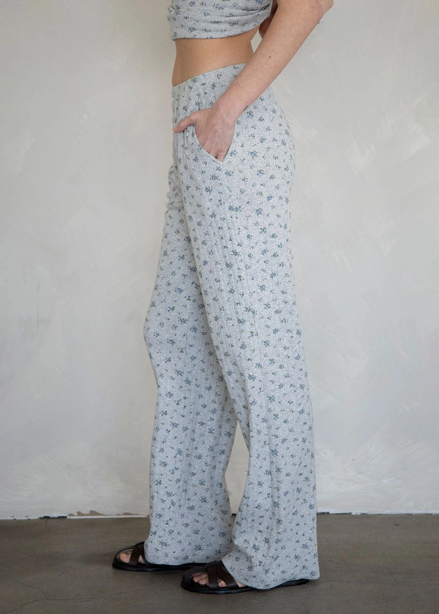 Ditsy Floral Pointelle Pants - Heather Grey Perfect Design Travel Fit