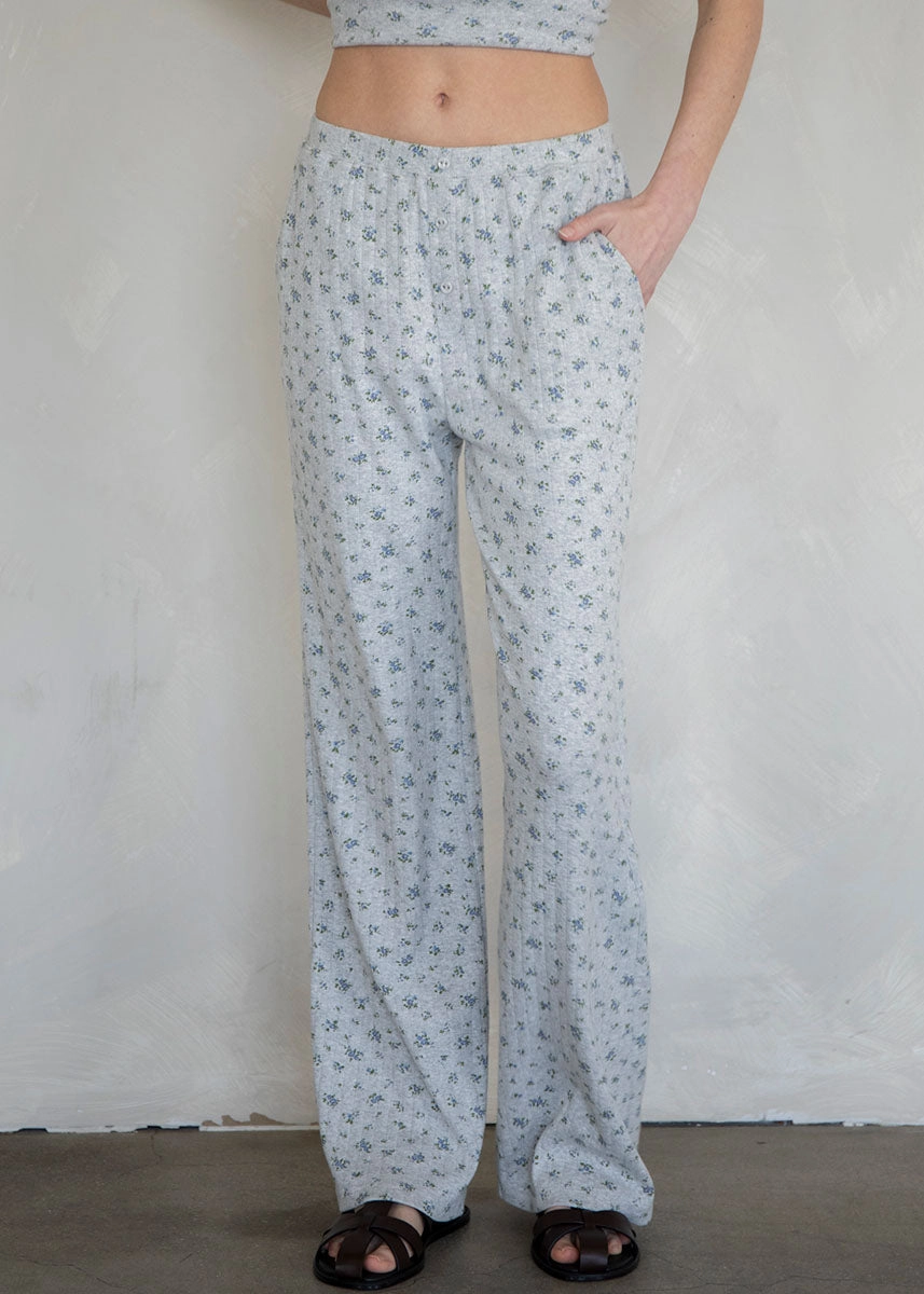 Ditsy Floral Pointelle Pants - Heather Grey Body Friendly Tapered Leg Design