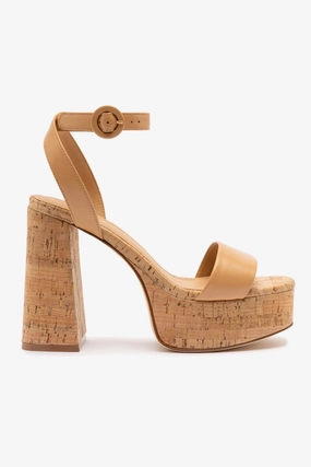 Light Breathable Dolly Sandal In Tan Leather and Natural Cork