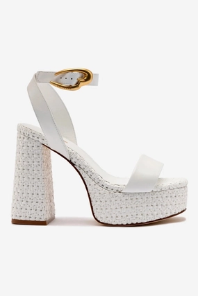 Velcro straps Dolly Verona Sandal In White Leather and White Raffia