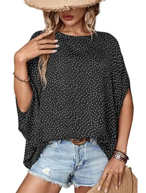 Soft Knit NonRestrictive Fit DOLMAN SLEEVE POLKA DOT CHIFFON BLOUSE