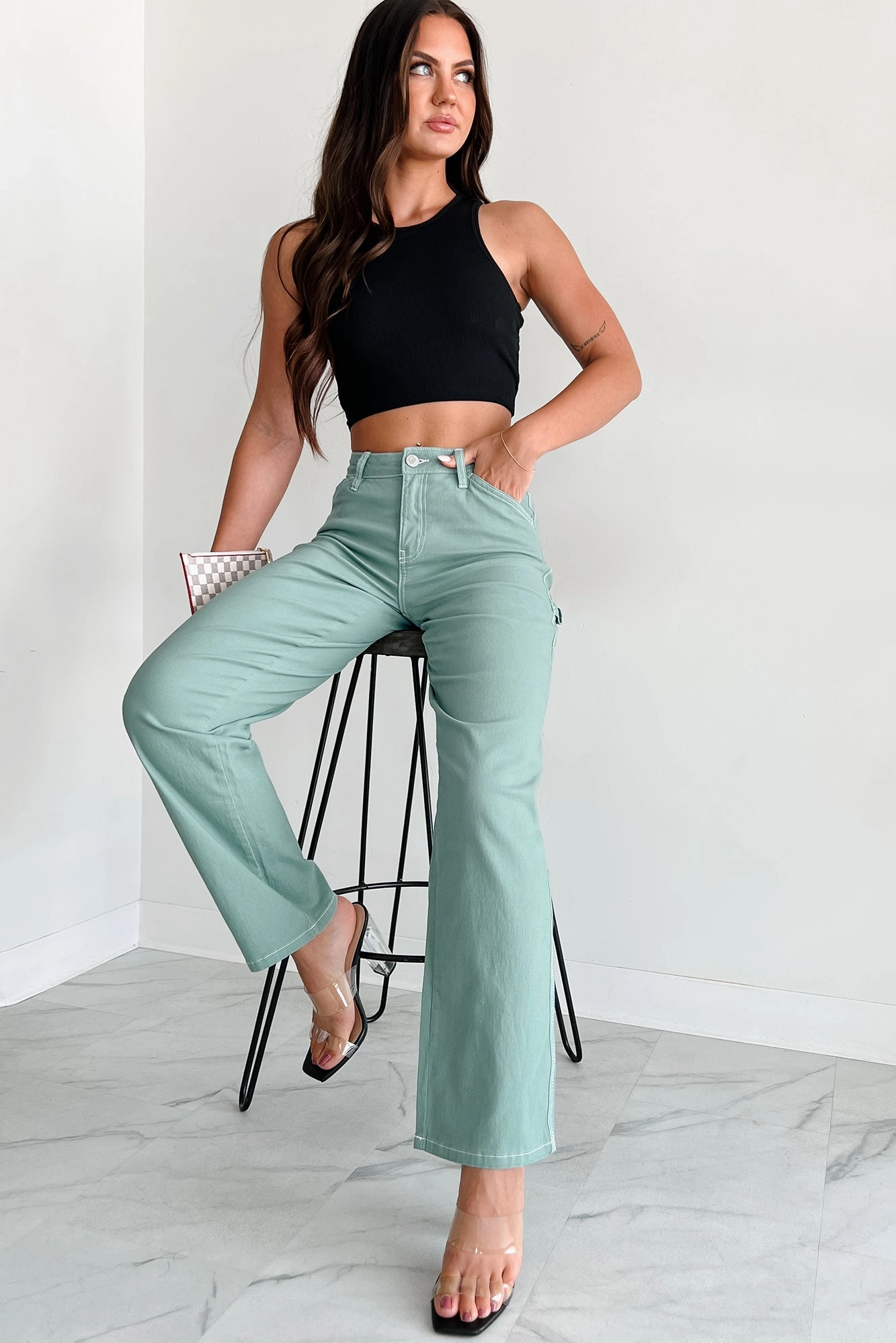 DOORBUSTER Lark High Rise Straight Leg Carpenter Jeans (Jasmin) Double Layered Knees Parent Style Trend Setter