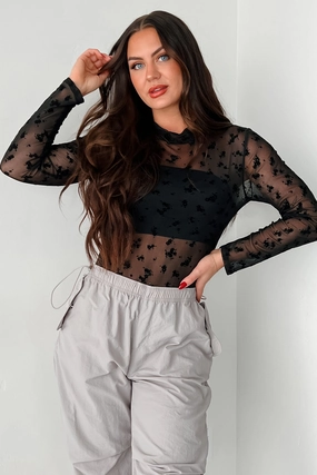 DOORBUSTER Tell Me I'm Pretty Velvet Mesh Bodysuit (Black Floral) Essential Piece