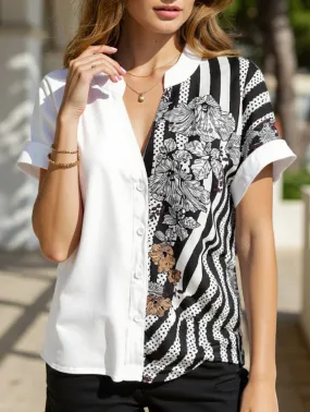 DOUBLE COLOR FLORAL BUTTON-UP SHIRT_CWTSTS0417 OversizedSilhouette Soft Cotton