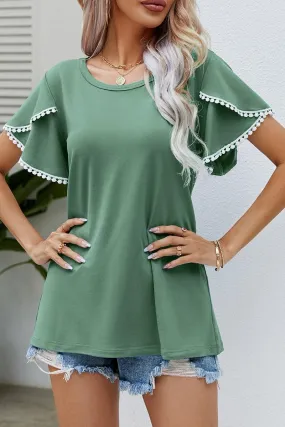 Unlined Design DOUBLE LAYERED SHORT SLEEVE CASUAL TOP