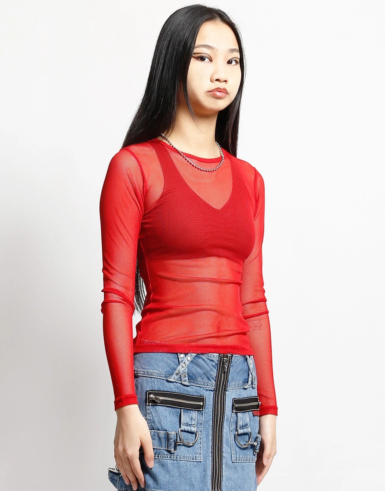 LADIES LONG SLEEVE FISHNET RED Quick-Dry Fabric Quick Dry Tech
