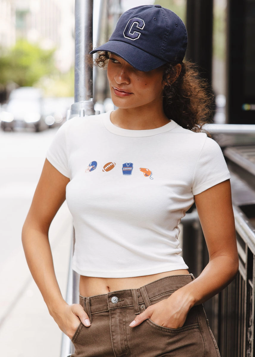 Chicago Football Icons Baby Tee BondedEdges Convertible Neckline