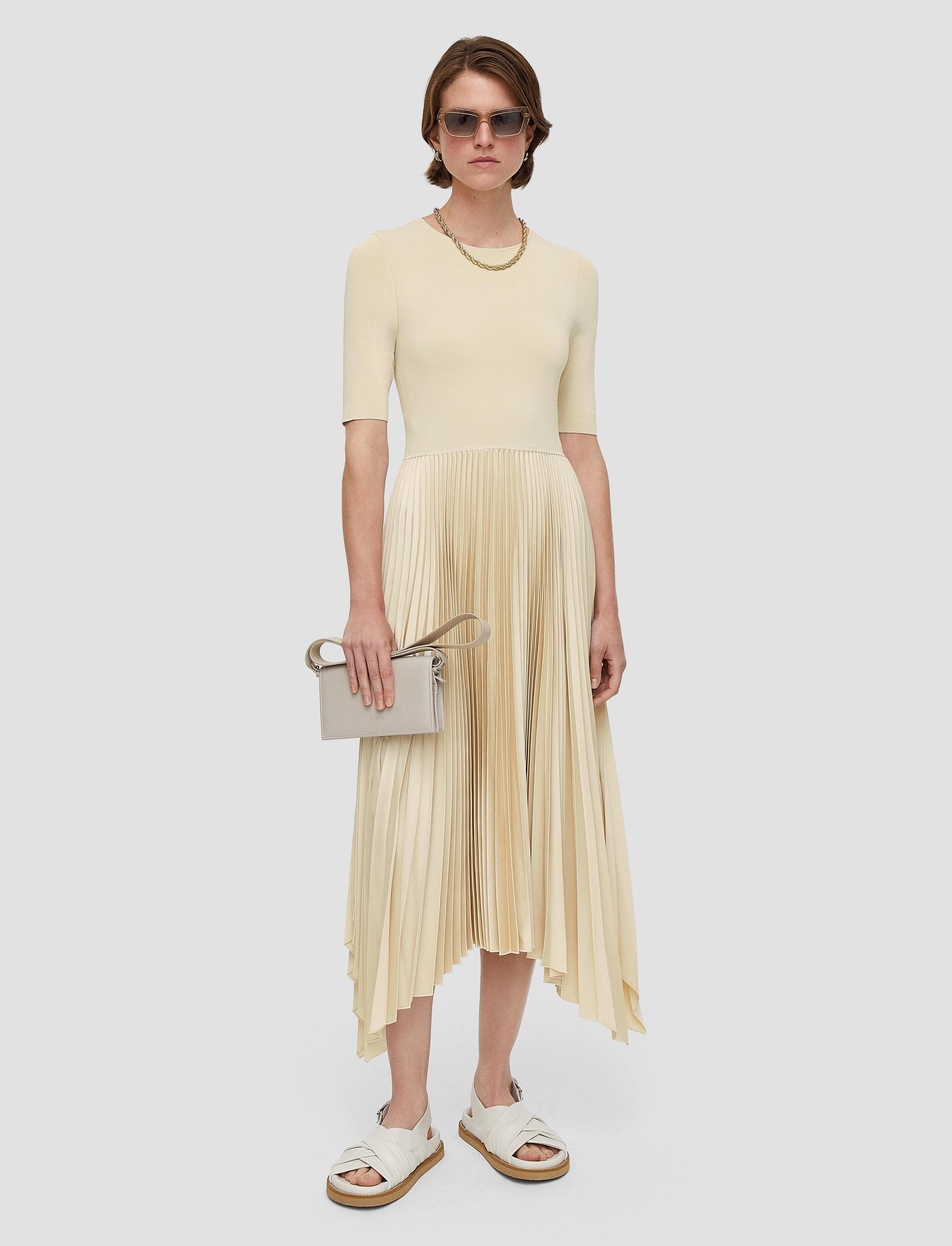 Everyday Neutral Knit Weave Pliss Darno Dress