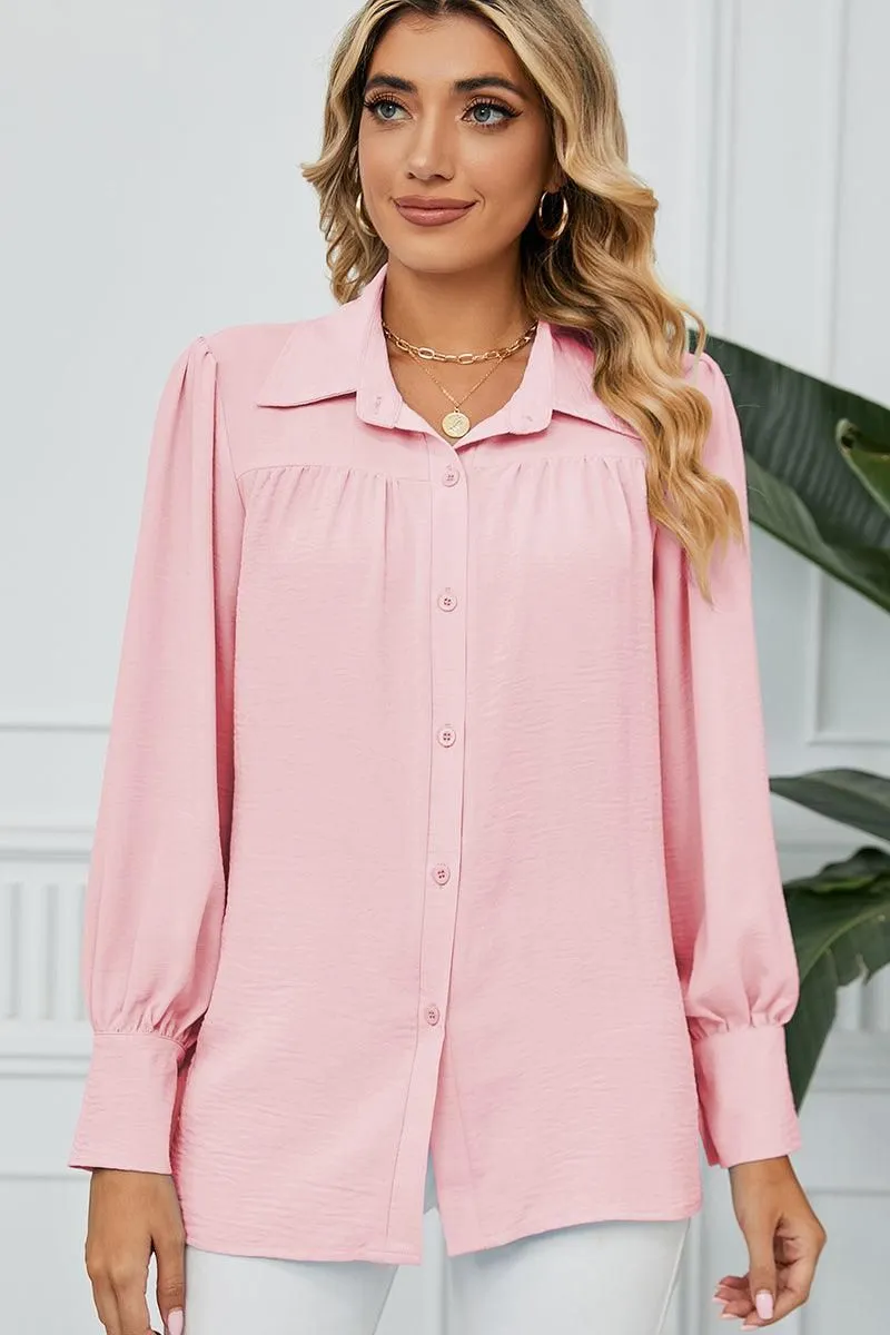 BUTTON DOWN LONG SLEEVE CHIFFON BLOUSE SHIRTS Chilly Day Essentials Urban Fashion Look