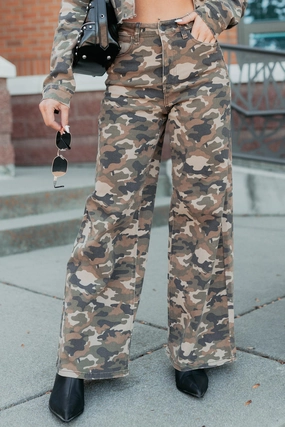 Douglas High Rise Wide Leg Cello Jeans (Camo) Minimal Shrinkage Fabric Anti Static Material Blend