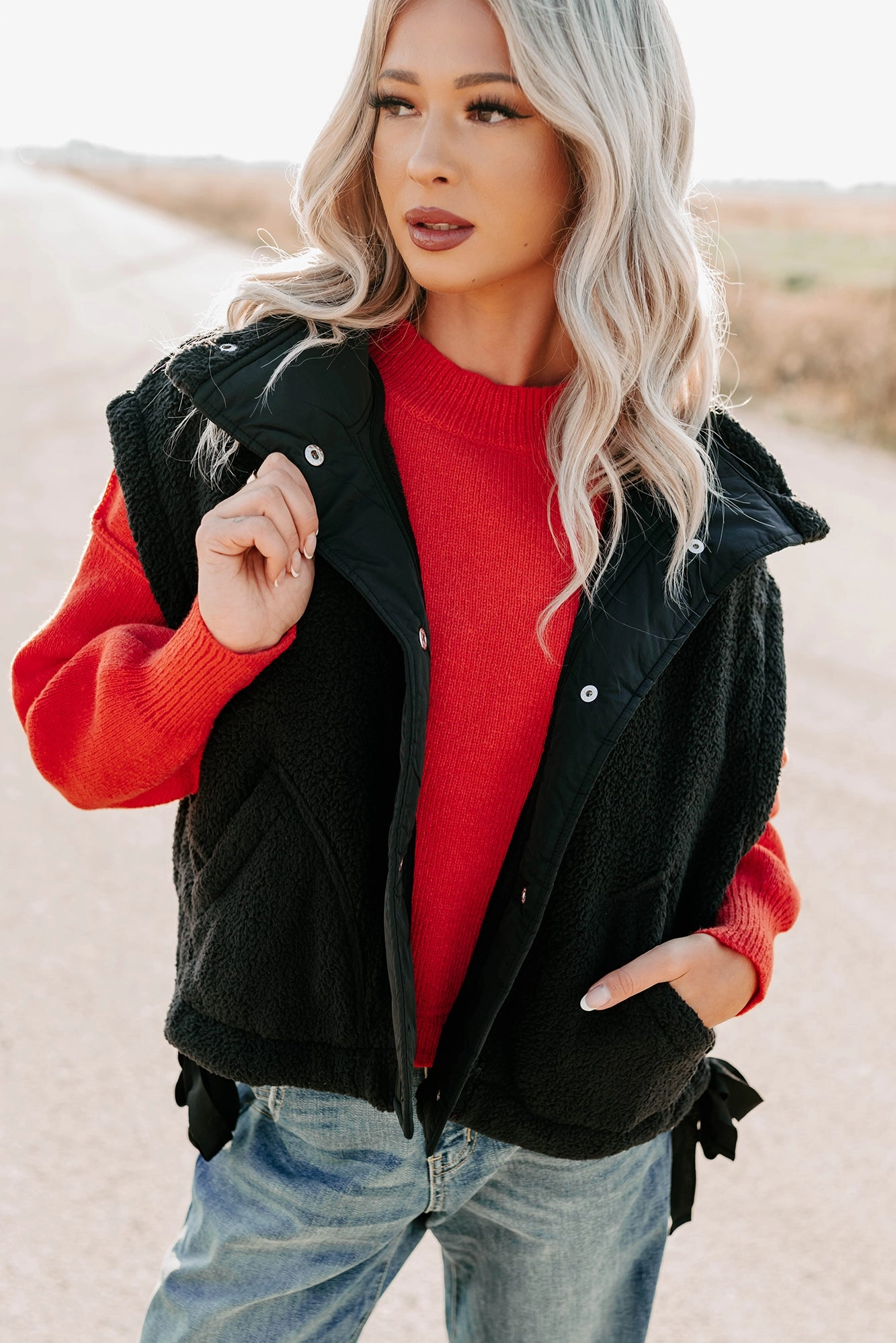 Dream Ahead Fleece Side Tie Vest (Black) Strong Stitches Commuter Friendly Look