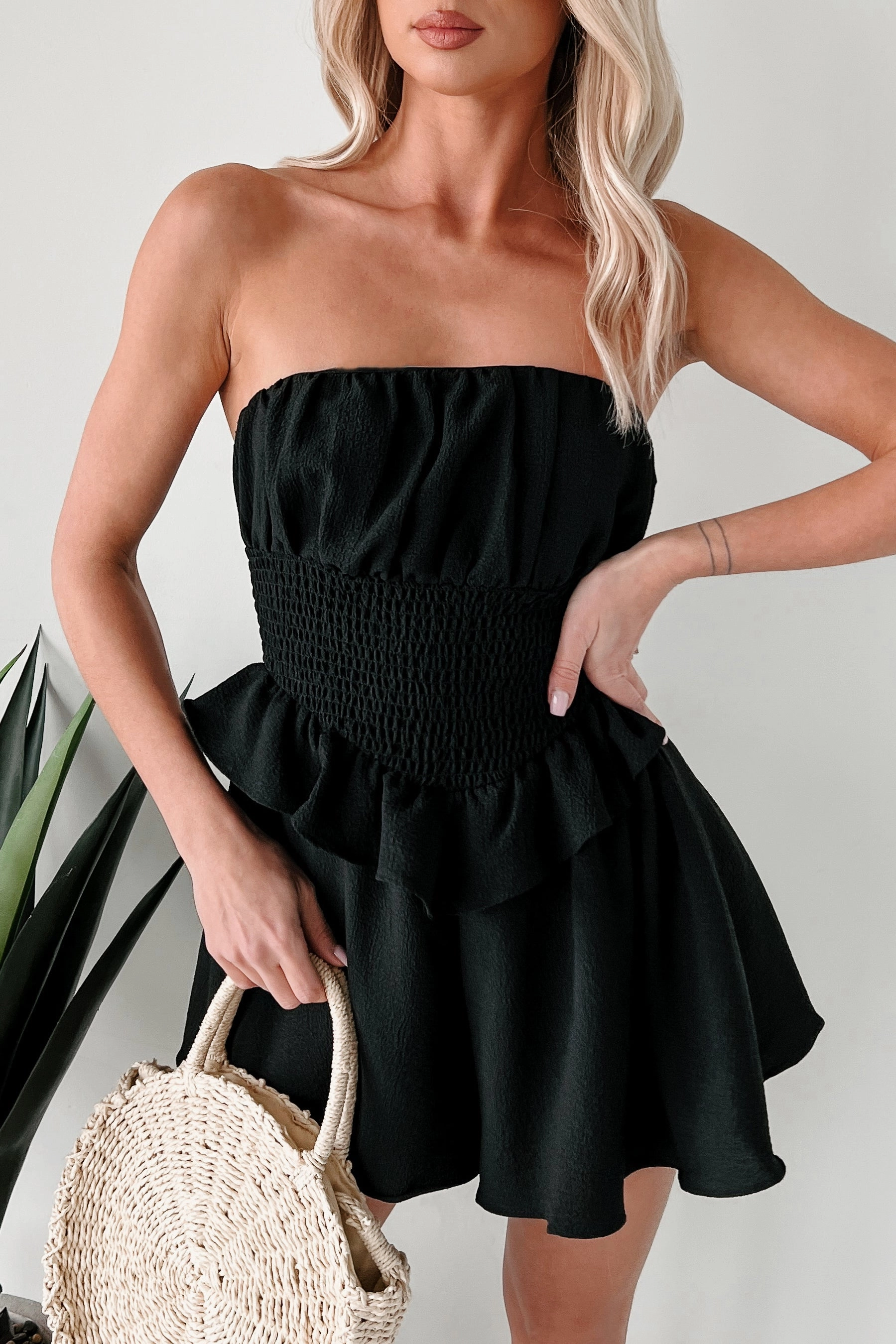 Dreams In The Garden Strapless Romper (Black) Gym Fresh
