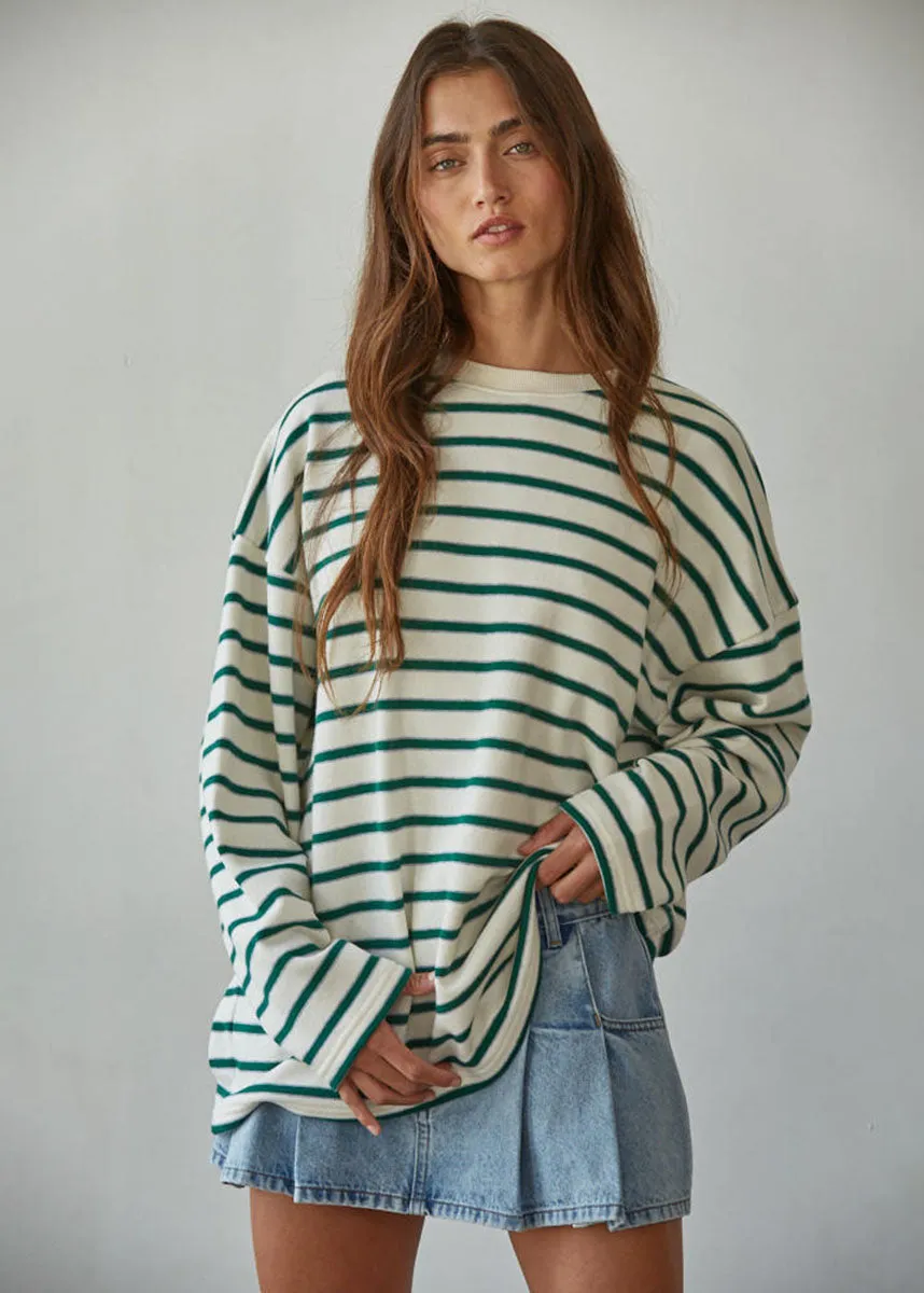 Paulie Striped Knit Pullover - Cream & Green Casual Vibes