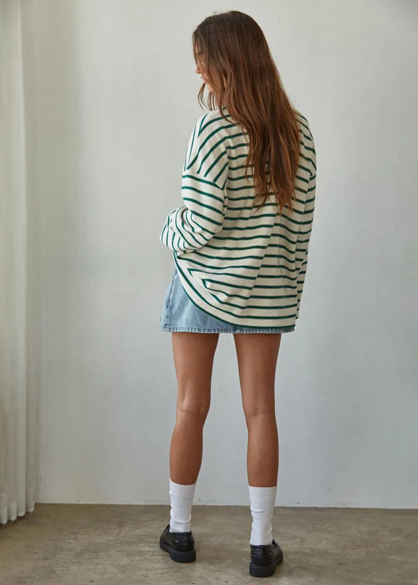 LightweightWeave Paulie Striped Knit Pullover - Cream & Green