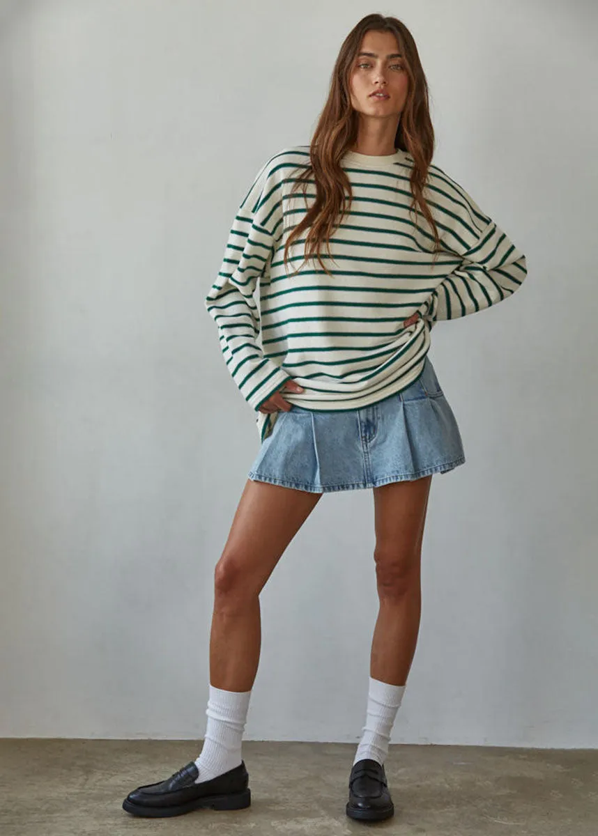 Paulie Striped Knit Pullover - Cream & Green Snuggle Ready