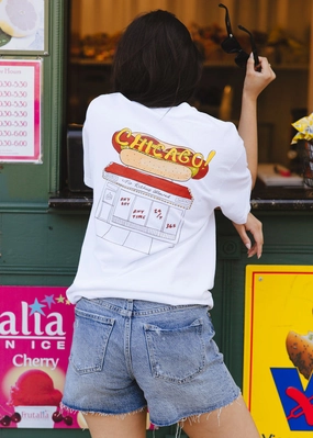 Chicago Hot Dog Stand Oversized Tee OdorResistant Fabric SeamlessDesign