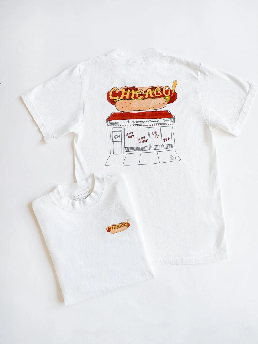 ClassicCrewNeck VNeckReinforcement Chicago Hot Dog Stand Oversized Tee