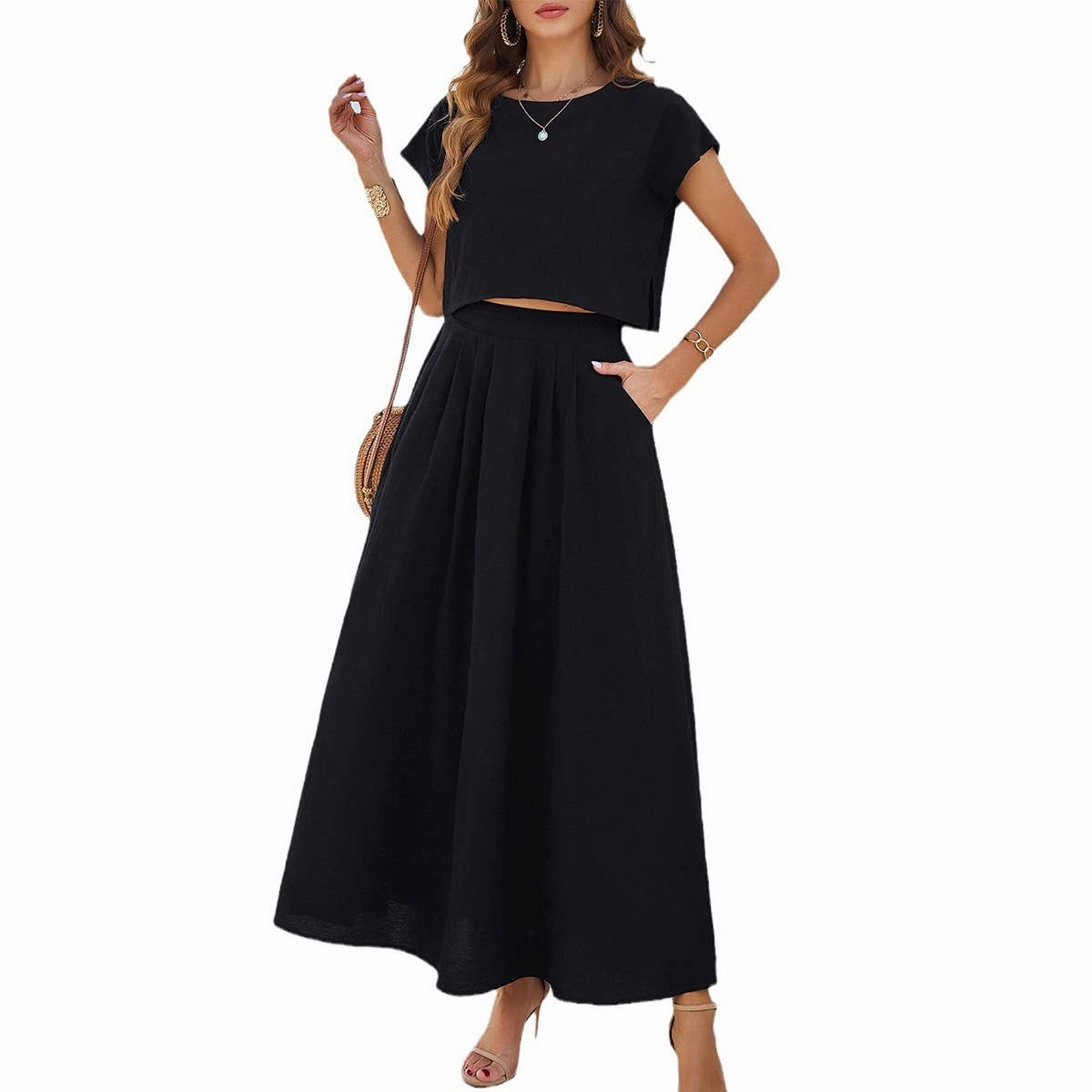 Easy Care Fabric Finish CASUAL SLIT TOP AND LONG SKIRT SET_CWSTB0515