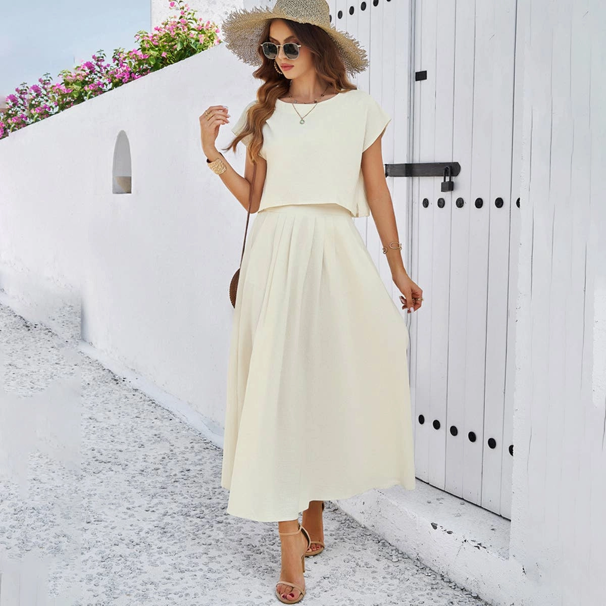 CASUAL SLIT TOP AND LONG SKIRT SET_CWSTB0515 Quick Fit Design Light Wear Fit