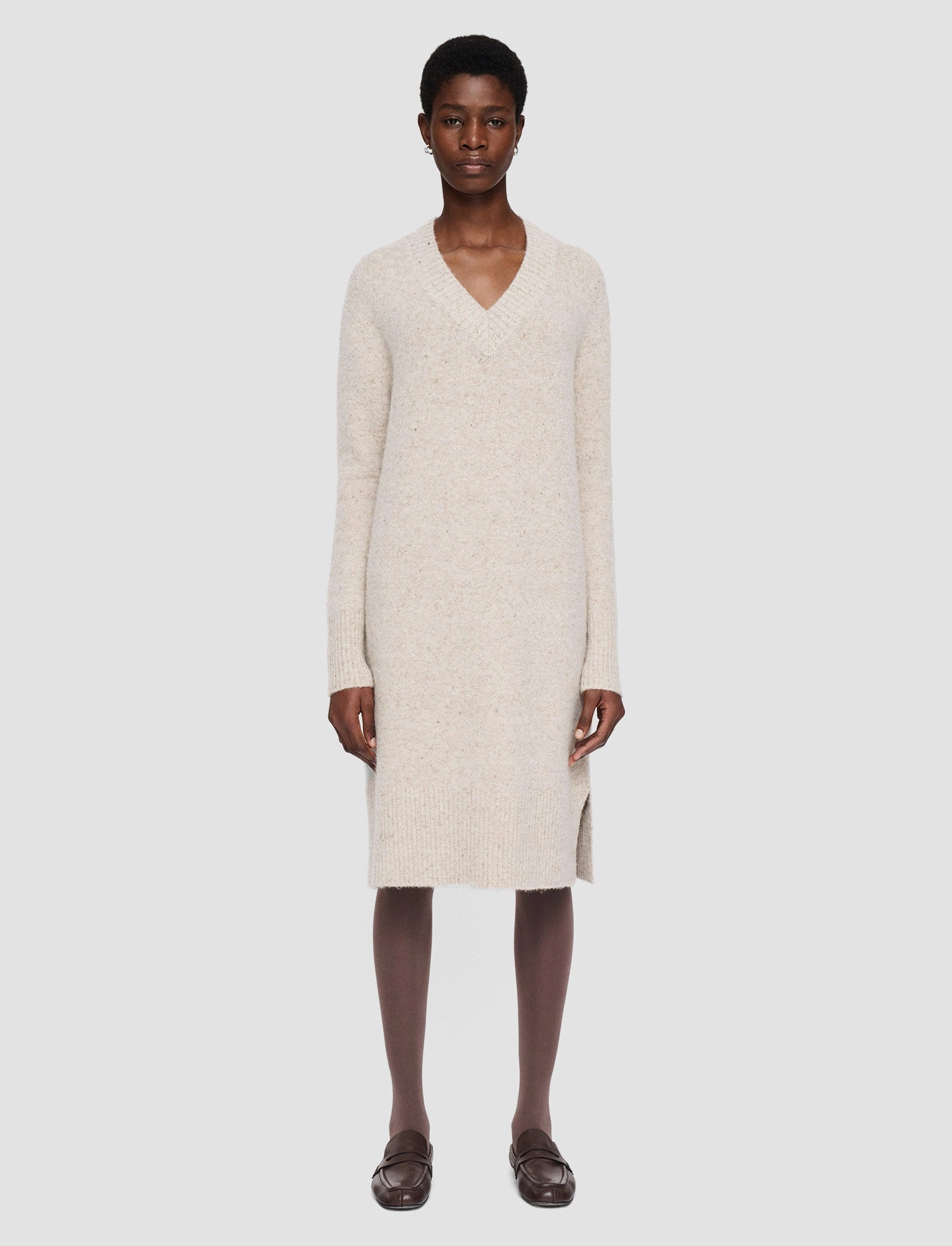 Polished Edge Breathable Merino Wool Alpaca Tweed Knit Dress