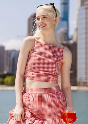 Tencel Lyocell Fiber Reflective Trim Jamie Top - Red Gingham