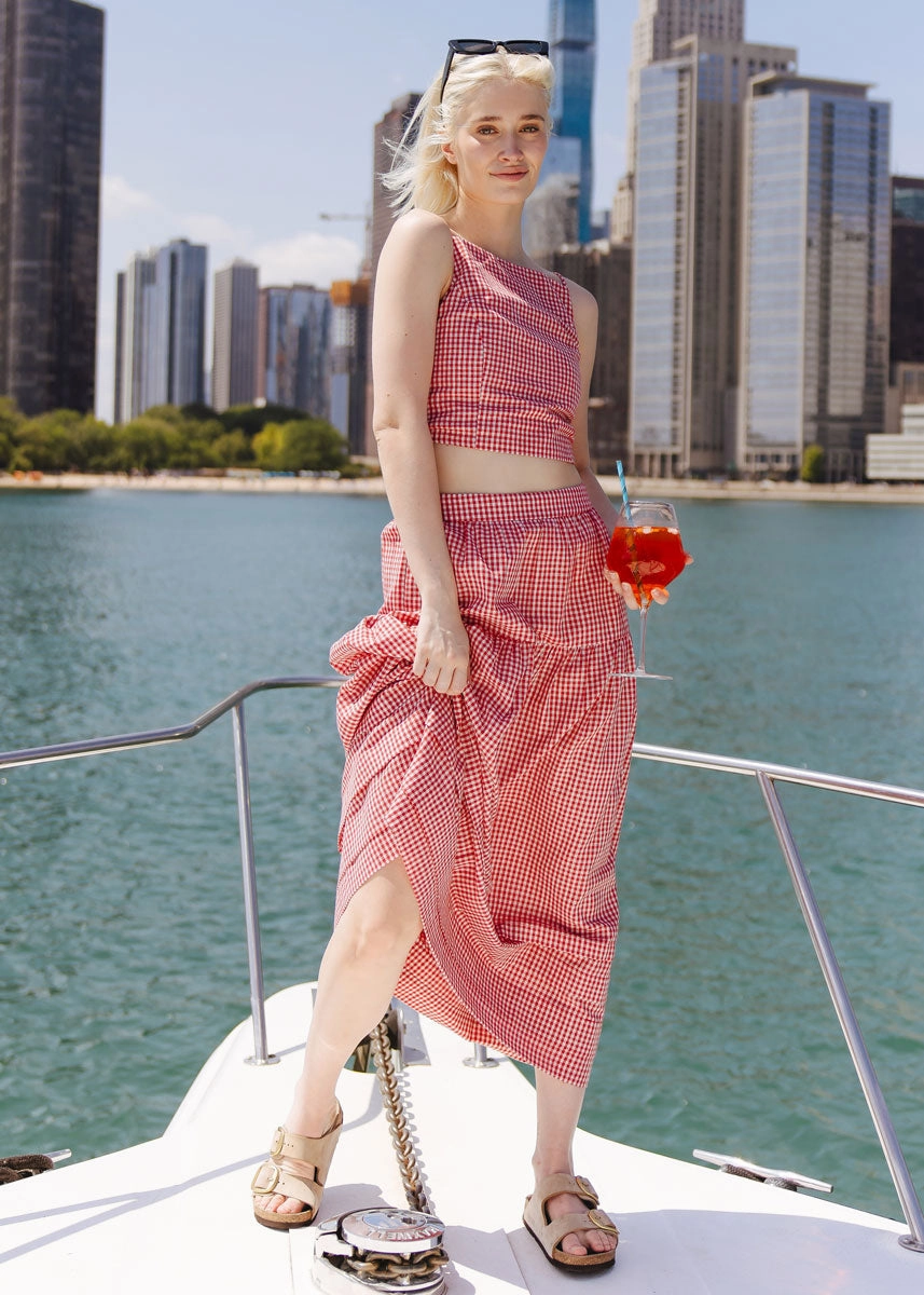 Airflow Mesh Panel FlexibleCuff Jamie Top - Red Gingham