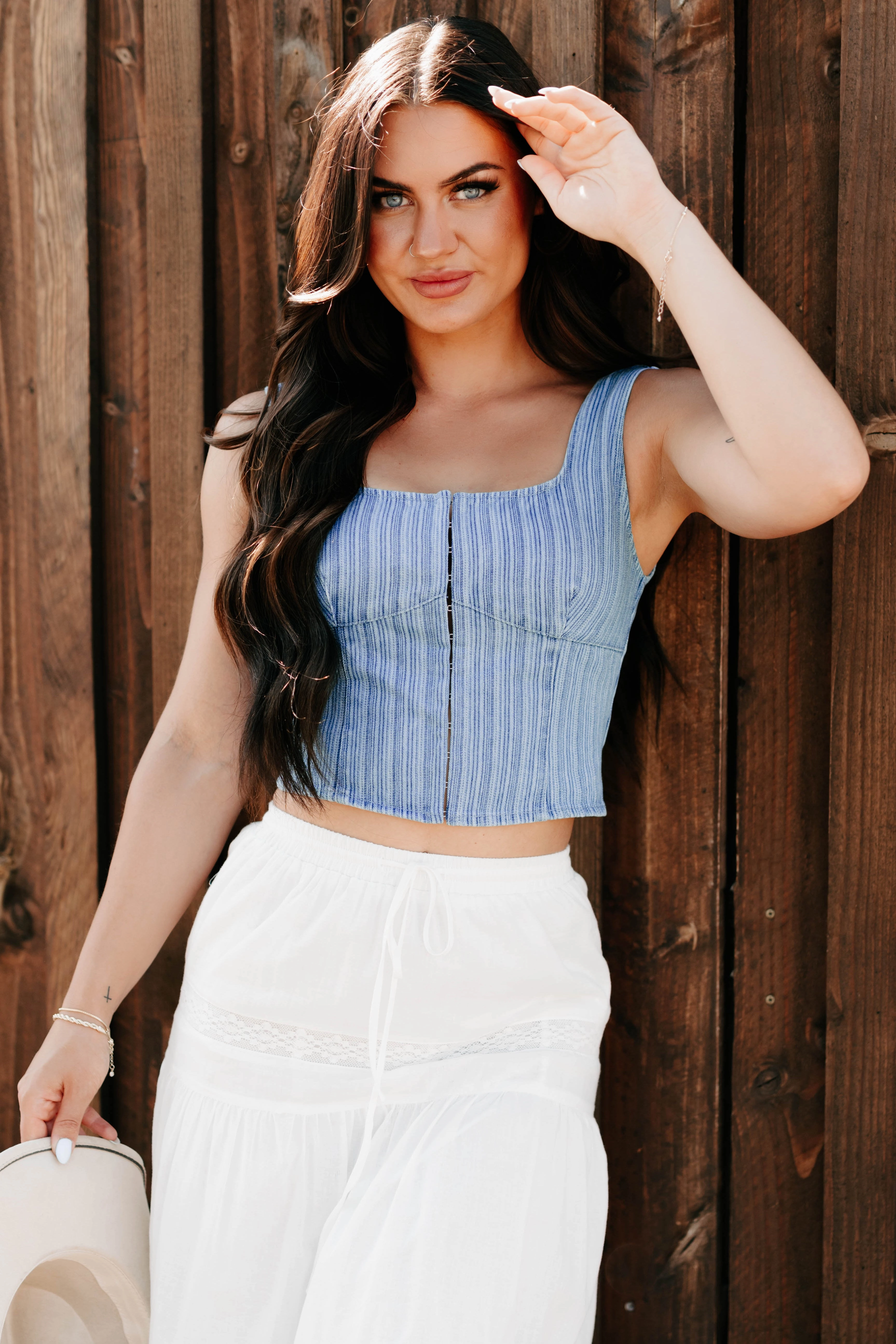 Just Killing Time Striped Denim Corset Top (Denim) City Life Style