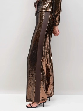 MultiPanelDesign Bold Patterns Petite Brown Sequin Satin Contrast Trousers
