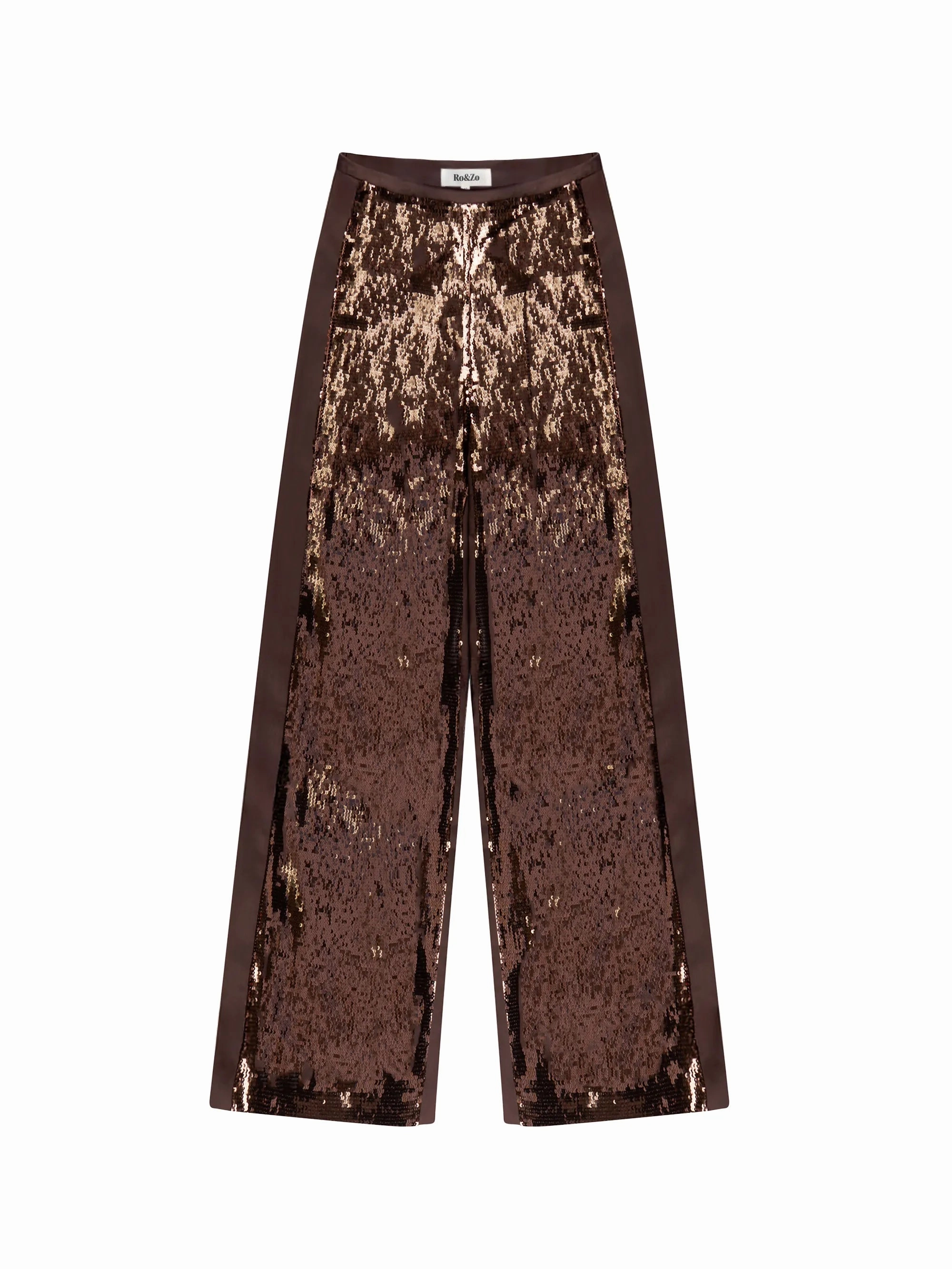 Petite Brown Sequin Satin Contrast Trousers Modern Design Versatile Layering Piece