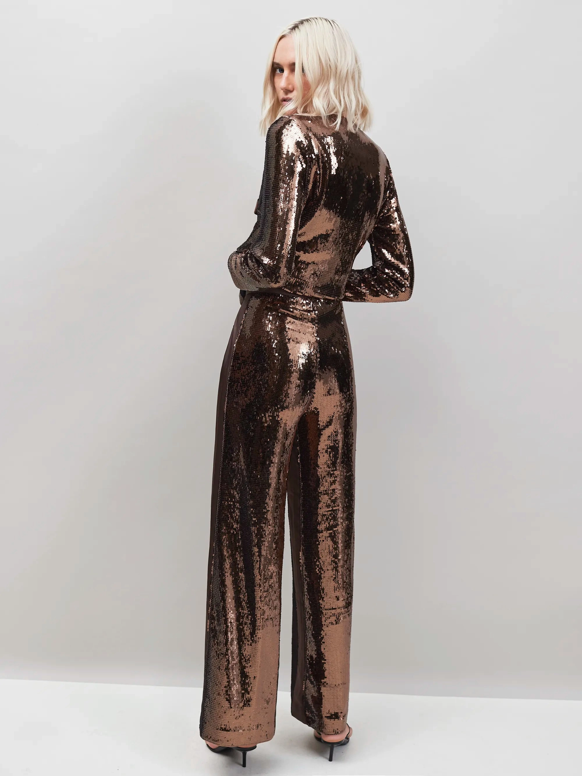 Petite Brown Sequin Satin Contrast Trousers ColorfastMaterial