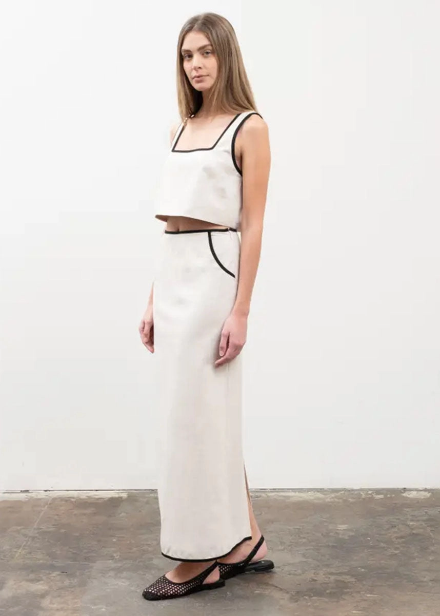 Cropped hem Orlo Pocketed Contrast Maxi Skirt - Natural