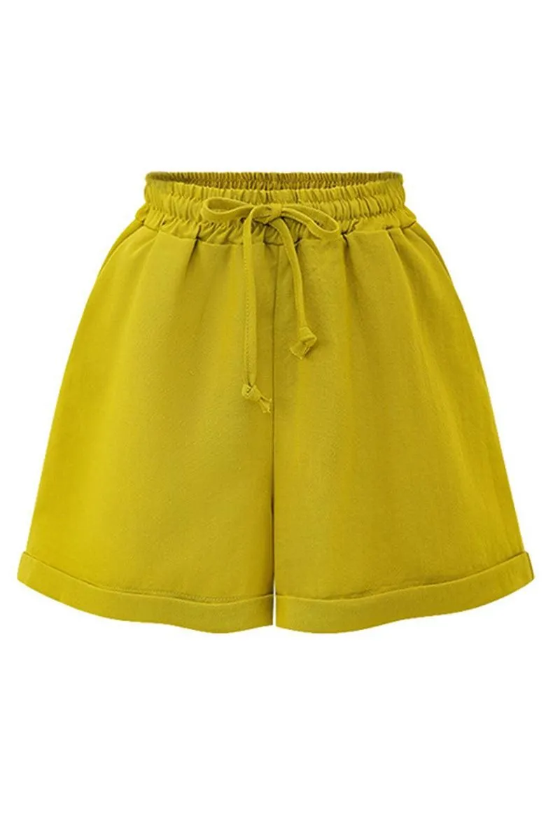 Double Layered Hem DRAWSTRING WAIST ROLLED SHORTS