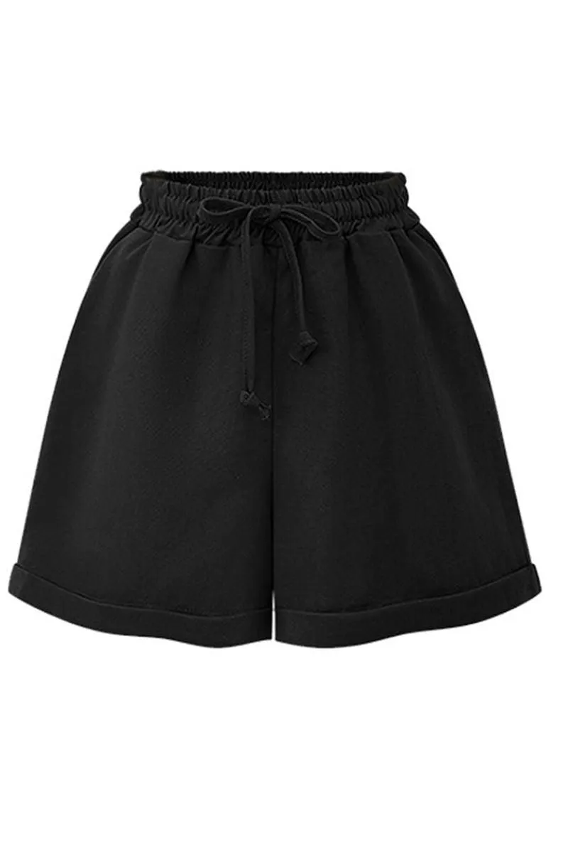 DRAWSTRING WAIST ROLLED SHORTS DoubleLayeredFabric