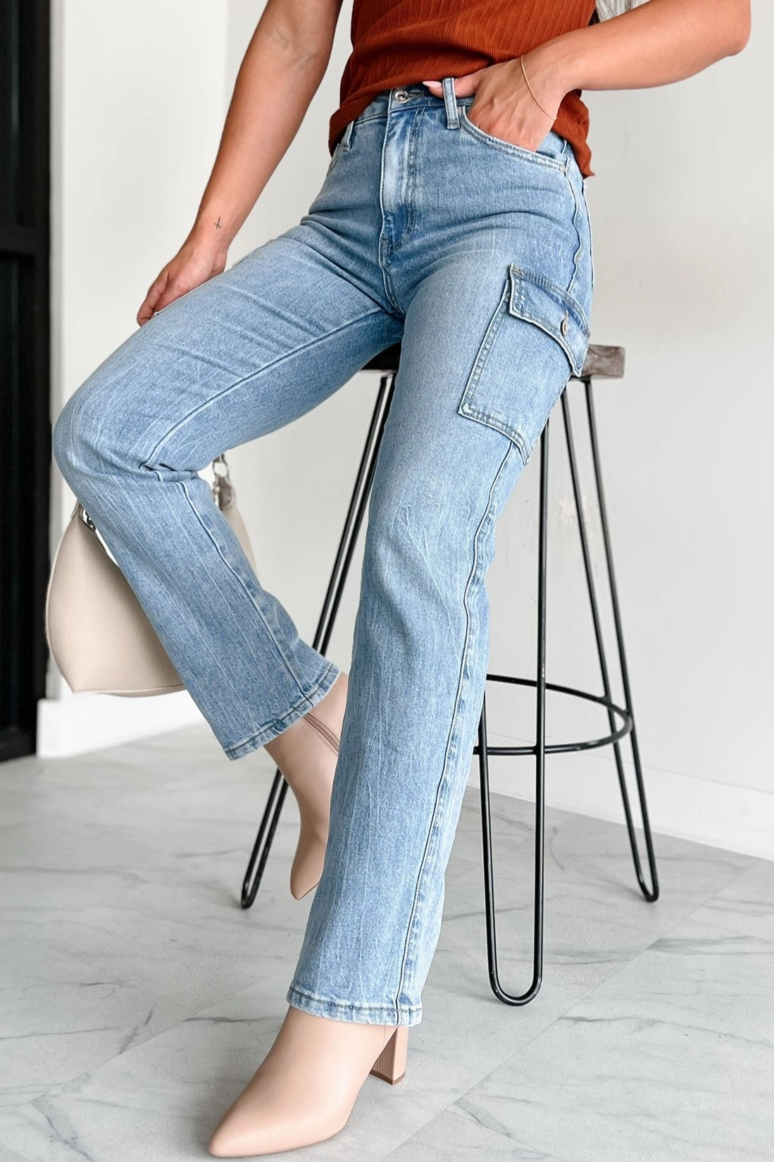 Cova High Rise Special A Cargo Jeans (Medium Dark) Weekend Getaway Stylish