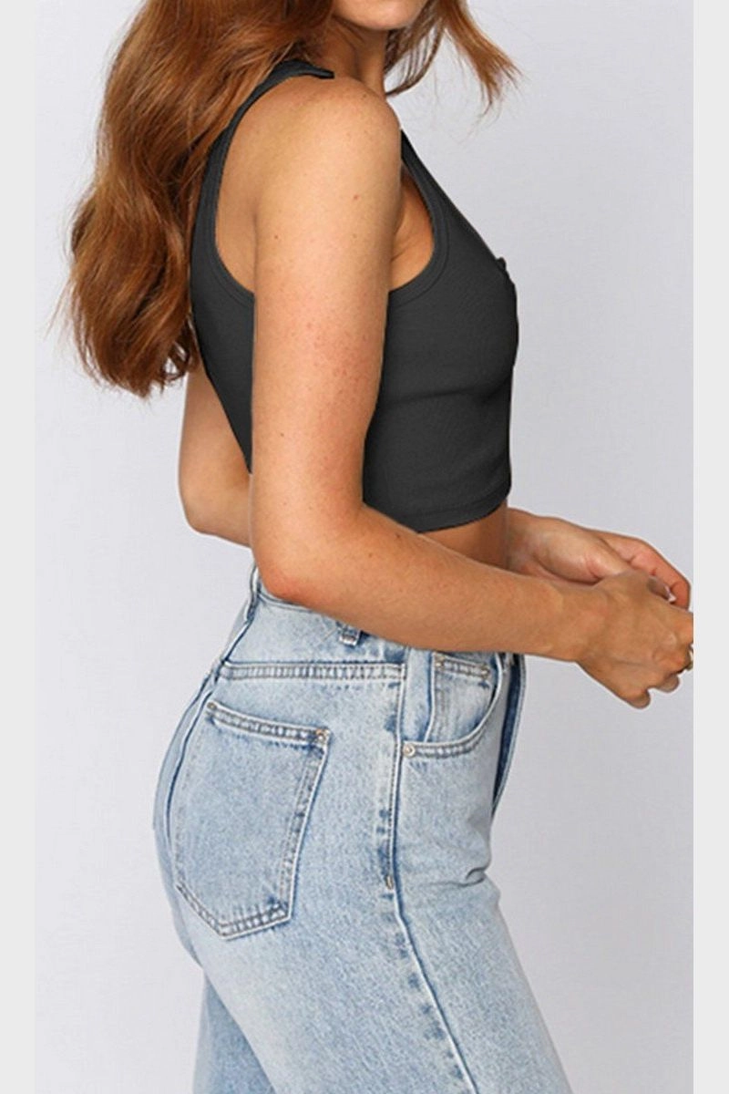 WOMEN SEXY SLIT NECK FITTED TANK TOP Soft and Relaxed