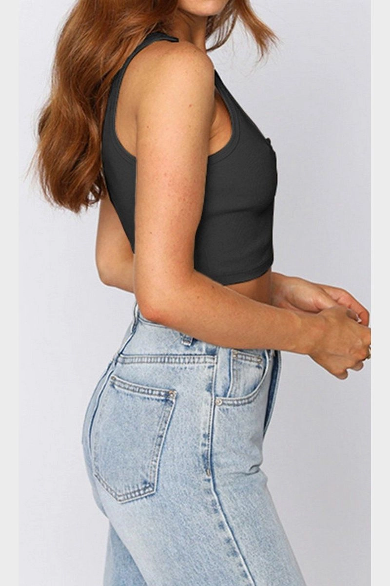 Fashionable Layer Scoop neck femininity WOMEN SEXY SLIT NECK FITTED TANK TOP