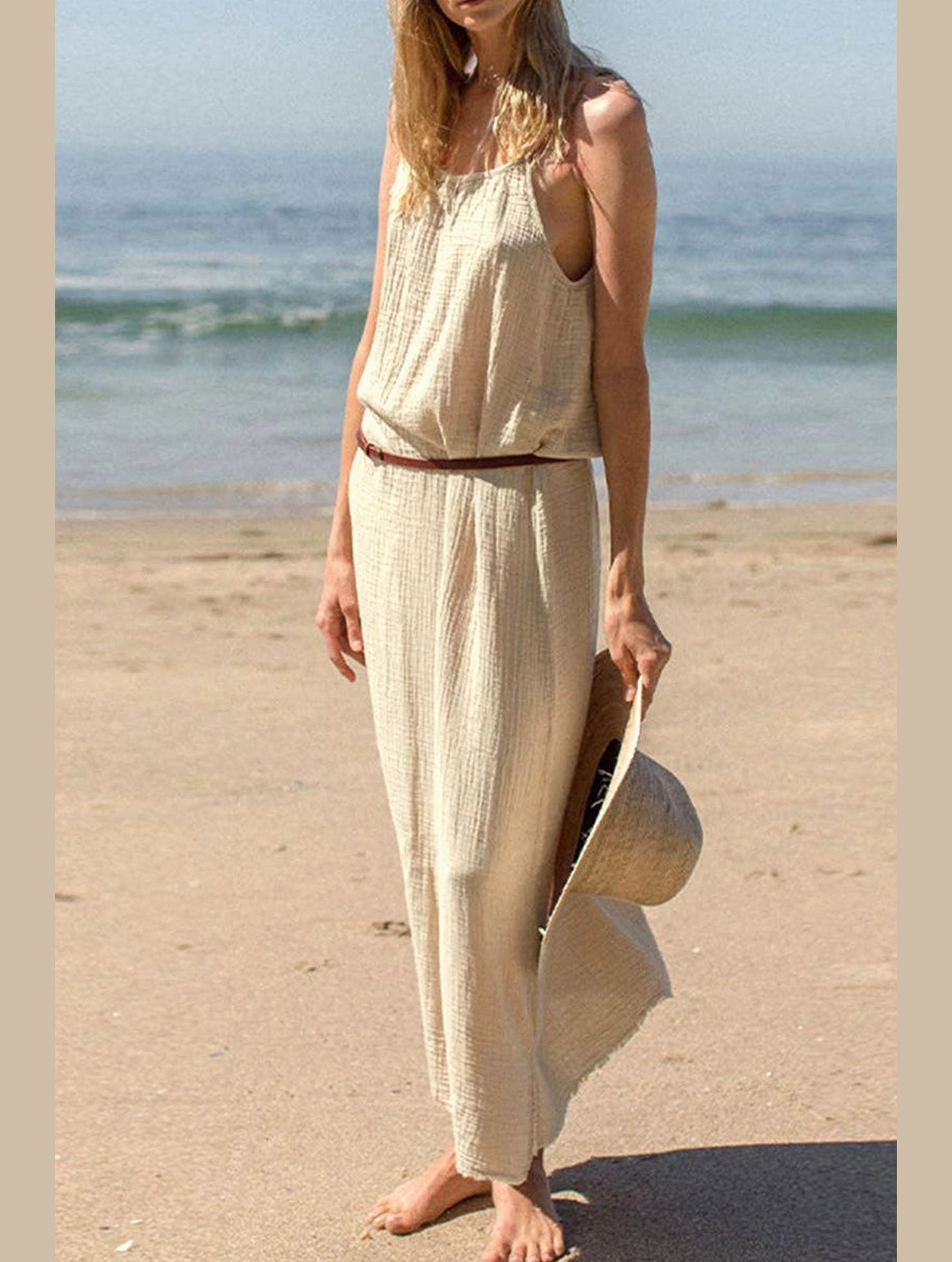 DOUBLE COTTON COTTON GAUZE LONG DRESS_CWDMD2170 Flattering Look